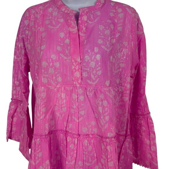 Juliet Dunn NEW Exclusive Orchid Small Flower Lurex Flared Sleeve Dress Size XS