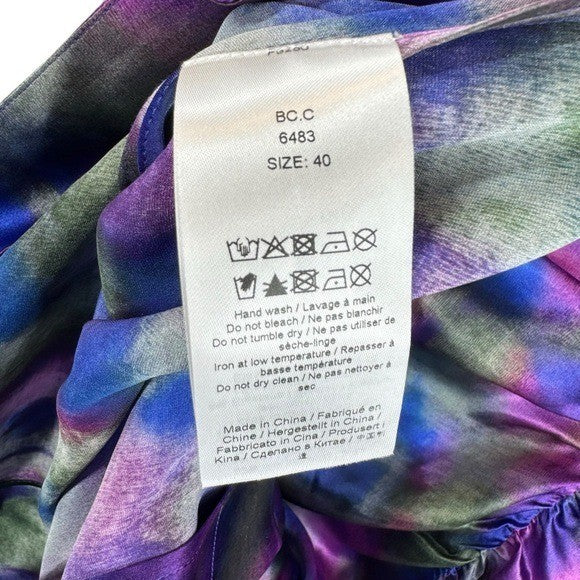 Ganni NEW Watercolor Simply Purple Silk Stretch Formal Satin Midi Dress Size L