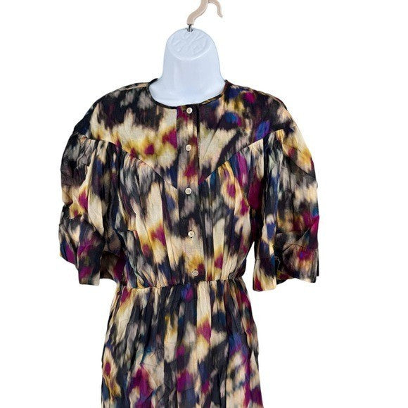 Isabel Marant Etoile NEW Maggy Black Watercolor Button Down Midi Dress Size S