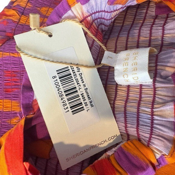 Sheridan French NEW Kelly Maxi Bow Dress in Sunset Ikat Purple Orange Size L