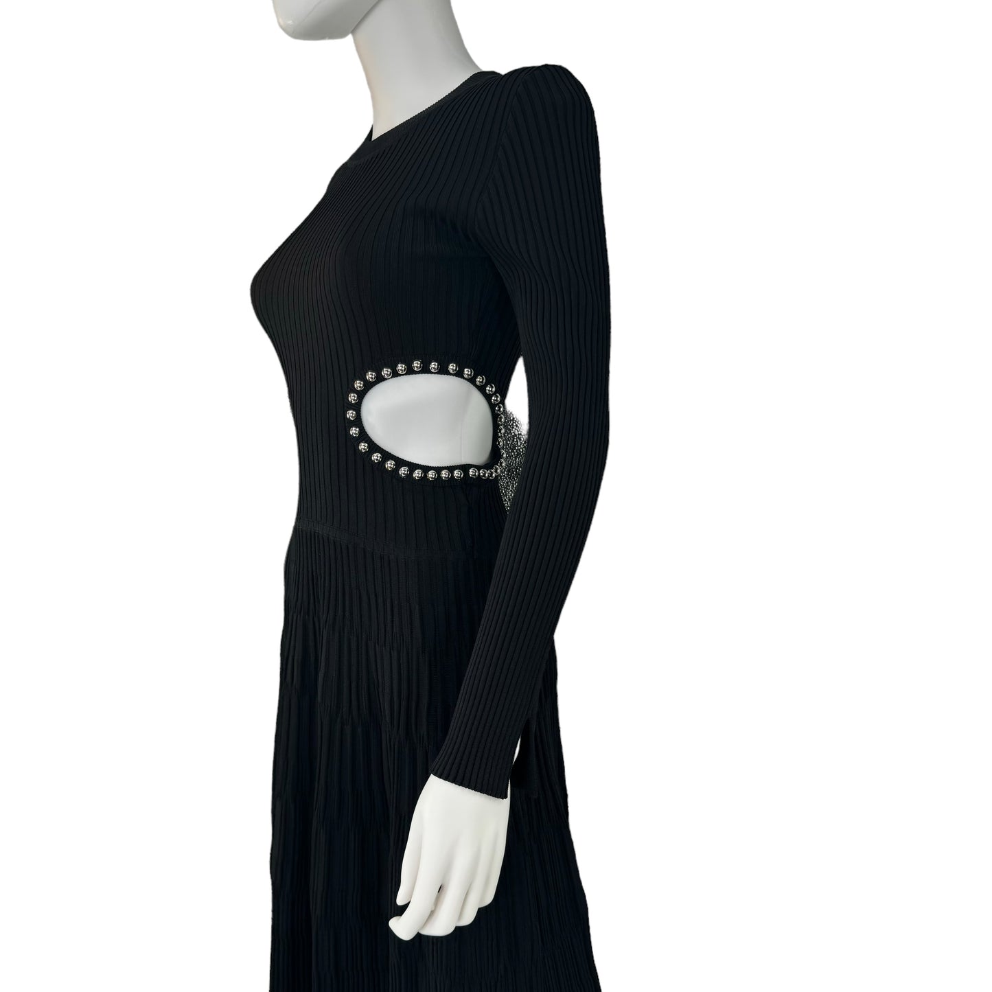 Moon River Black Cut Out Long Sleeve Ribbed Midi Dress