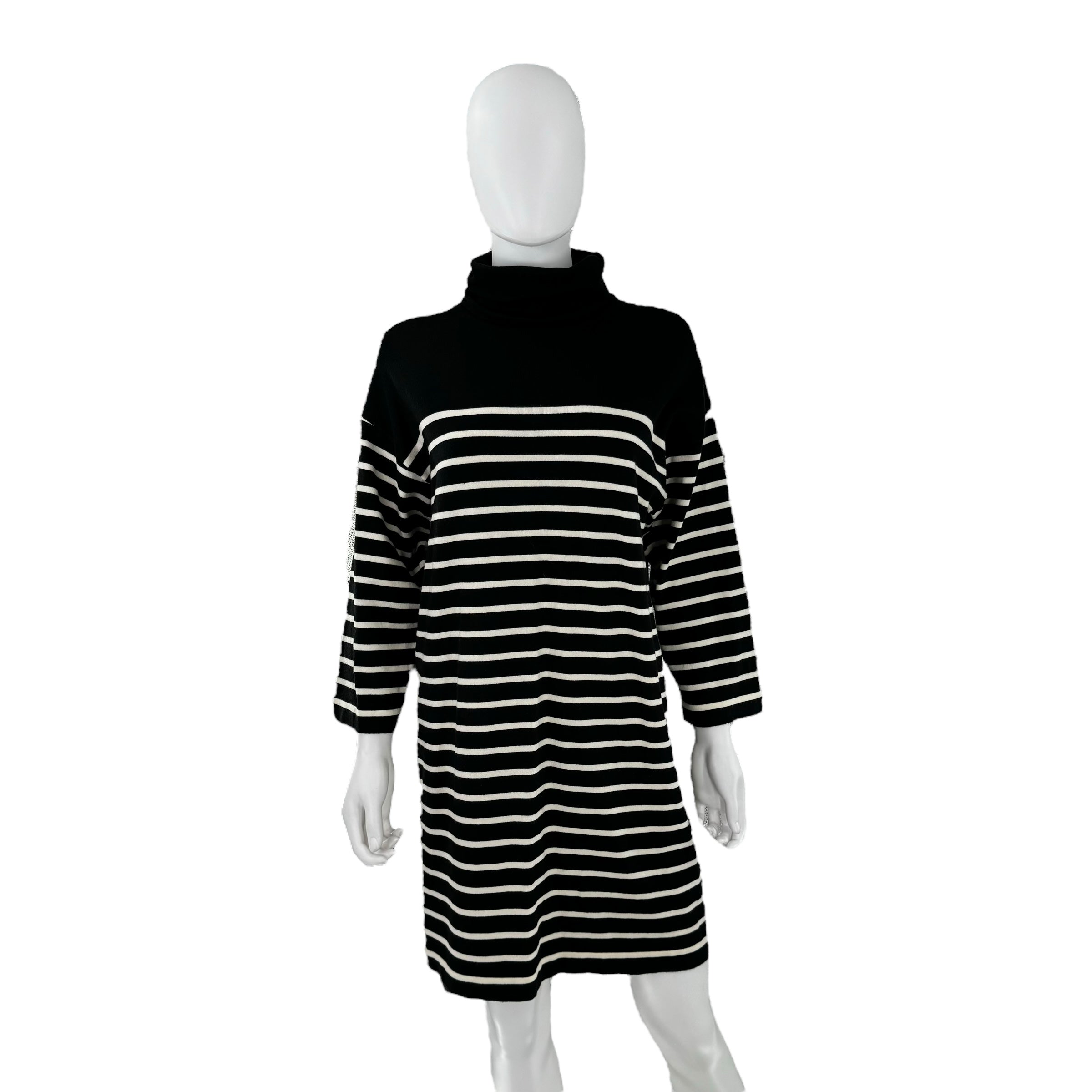 Pomander Place Black Striped Durand Turtleneck Long Sleeve Mini Dress