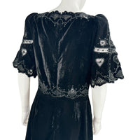 Sea New York Eliana Embroidery Velvet Short Sleeve Midi Dress