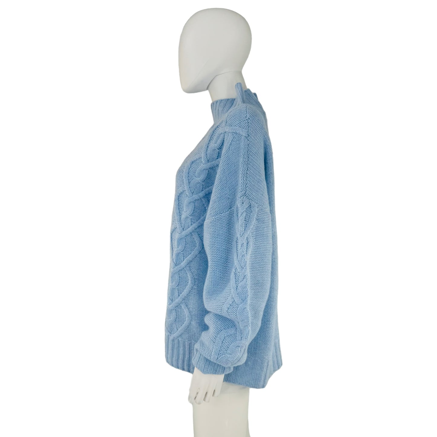LoveShackFancy Izia Pullover Cable Knit Wool and Cashmere Sweater in Blue Haze