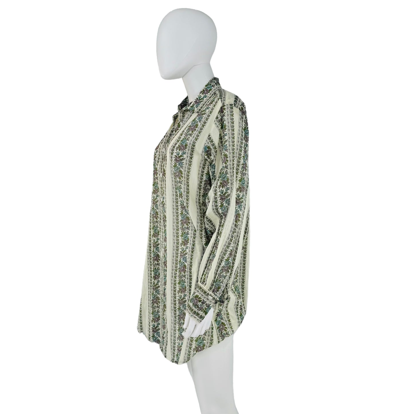 Millie Hollie Ivory Long Sleeve Mini Shirt Dress in Goa Floral Print