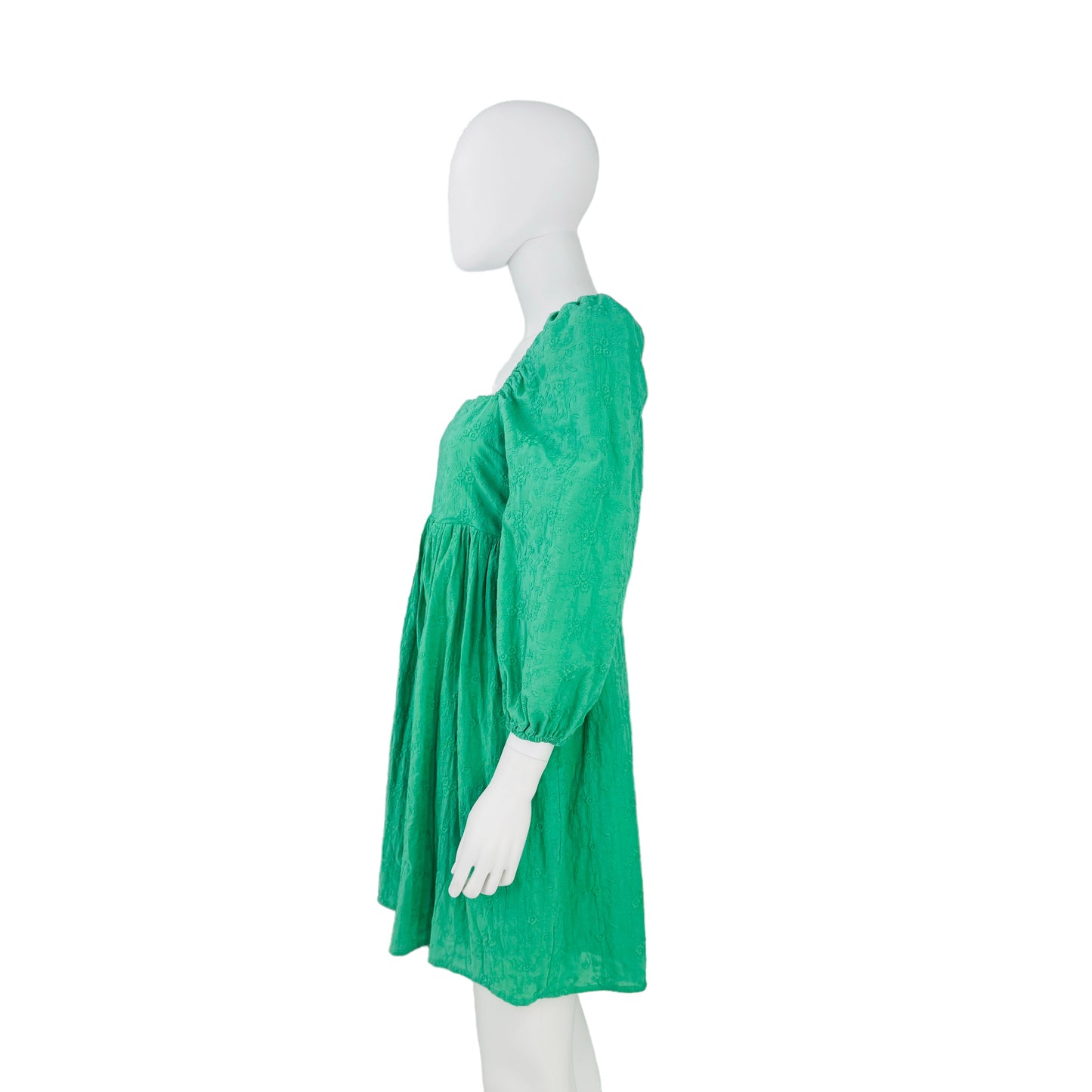 Pomander Place Green Embroidered Puff Sleeve Elizabeth Mini Dress