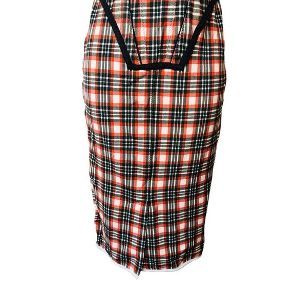 Burberry Corset Red Black Nova Check Plaid Bodycon Midi Dress