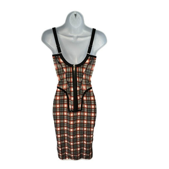Burberry Corset Red Black Nova Check Plaid Bodycon Midi Dress