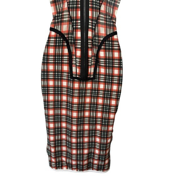 Burberry Corset Red Black Nova Check Plaid Bodycon Midi Dress