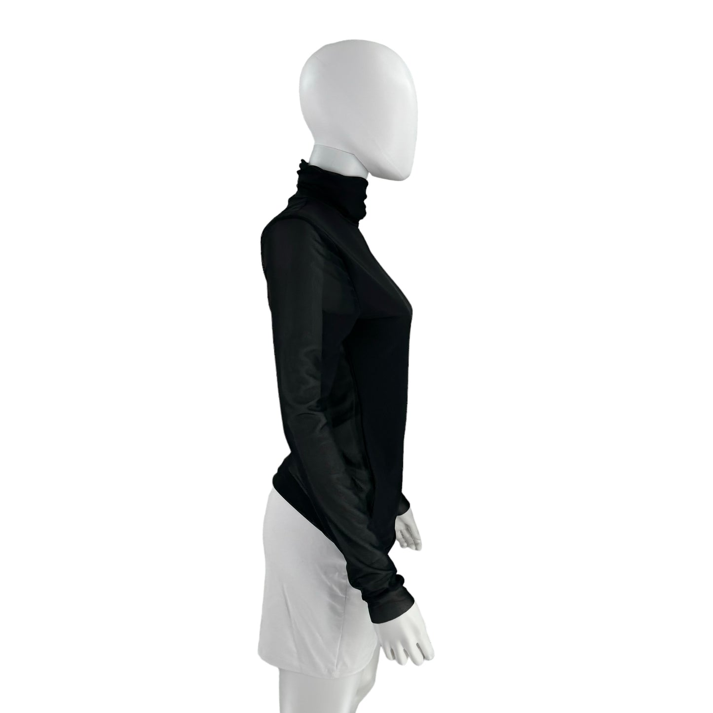 Ganni Black Mesh Long Sleeve Turtleneck Top