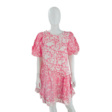 Ash & Eden Pink Milena Floral Swiss Dot Asymmetric Schiffli Mini Dress