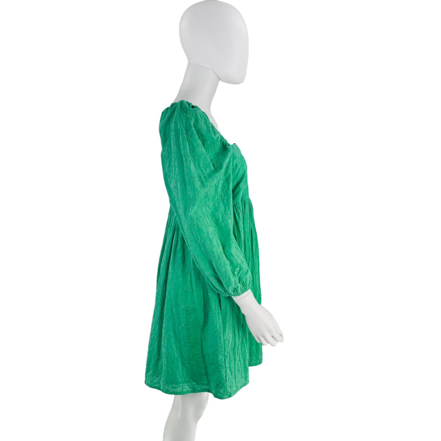 Pomander Place Green Embroidered Puff Sleeve Elizabeth Mini Dress