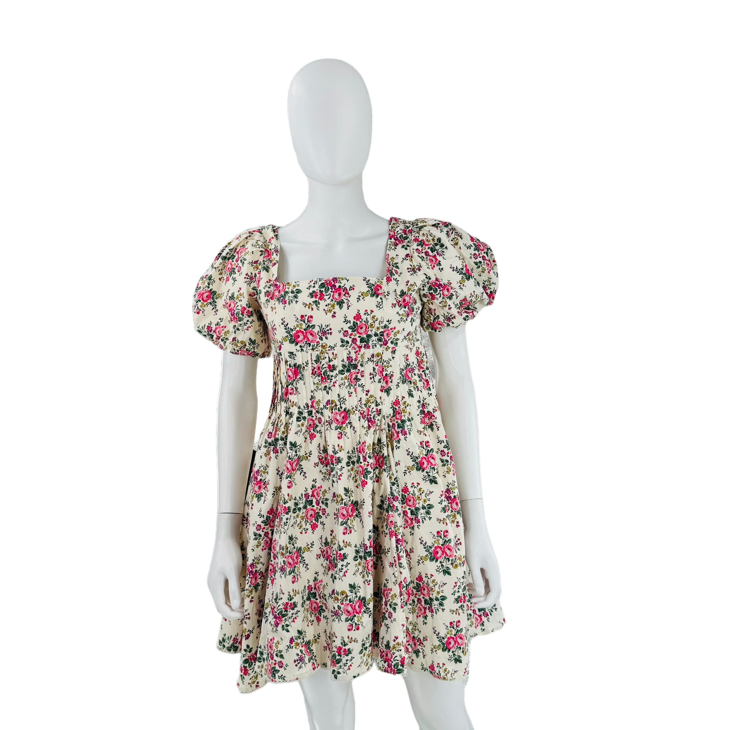 Hyacinth House Ivory Pink Floral Puff Sleeve Mini Dress