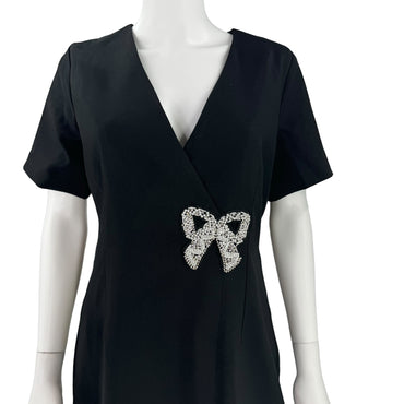 Hyacinth House Beaded Bow Amal Black Mini Dress