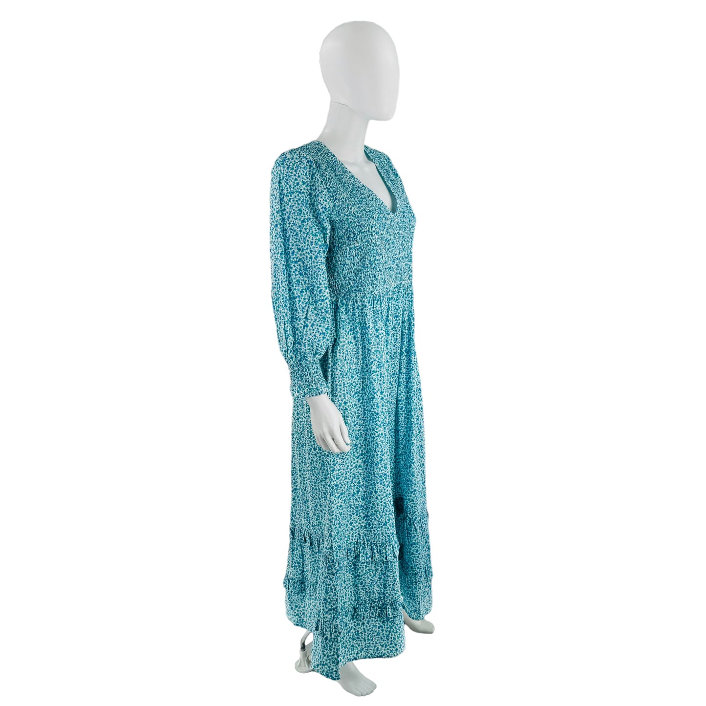 Pink City Prints Blue Isabel V Neck Dress Ocean Ditsy Flower Maxi Dress
