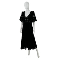 Sea New York Eliana Embroidery Velvet Short Sleeve Midi Dress