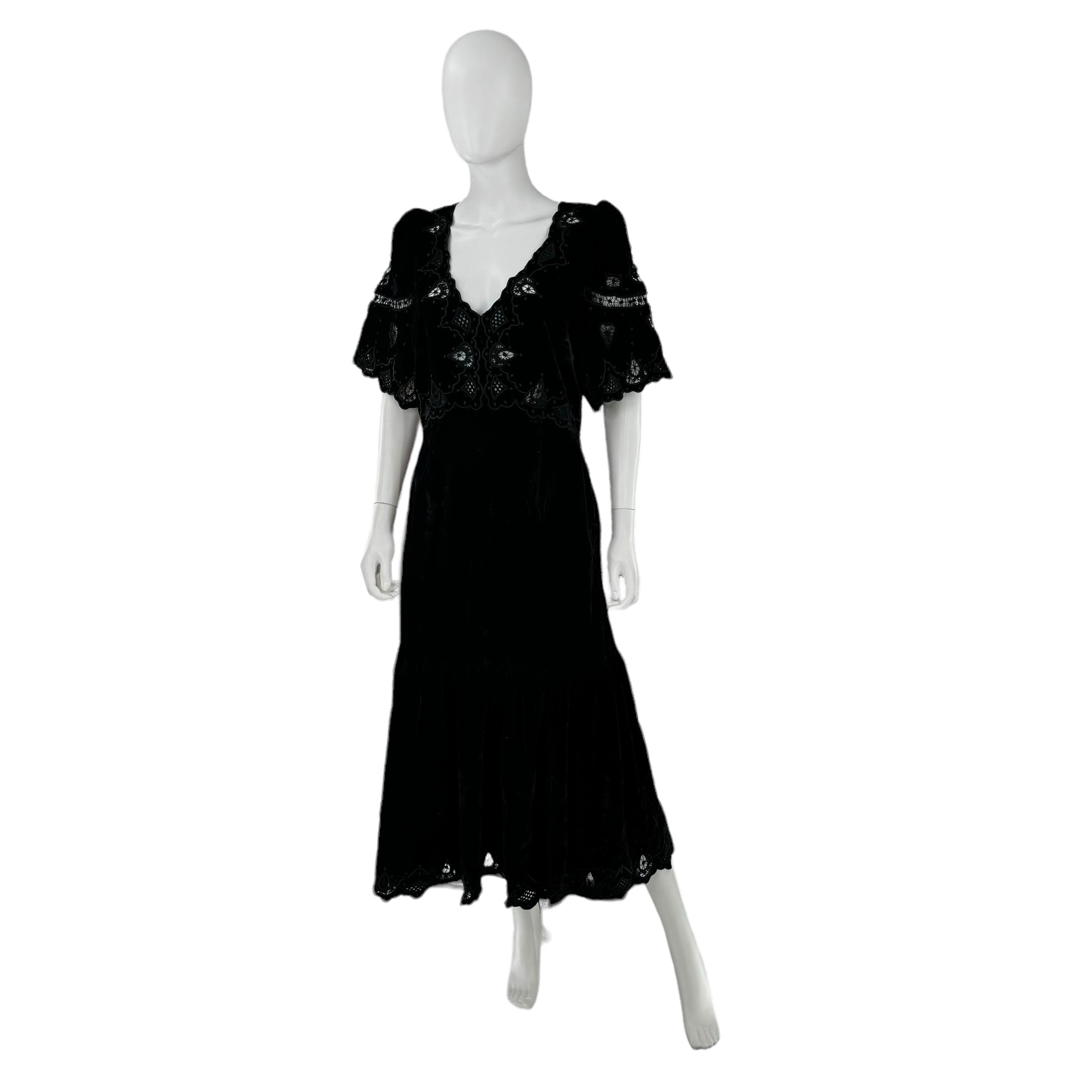 Sea New York Eliana Embroidery Velvet Short Sleeve Midi Dress