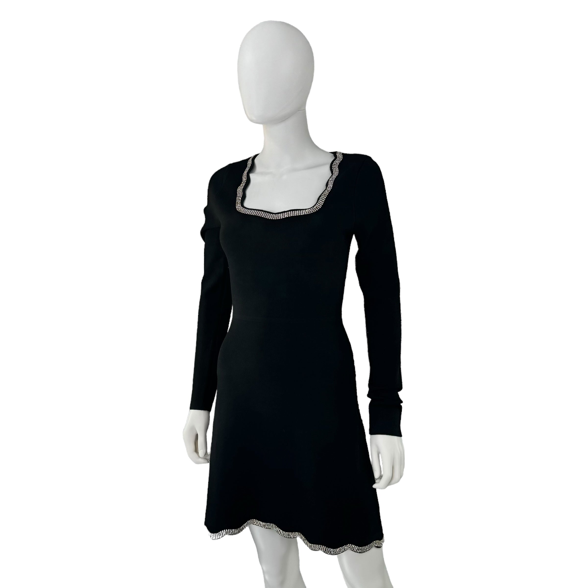 Moon River Black Scalloped Edge Long Sleeve Mini Dress