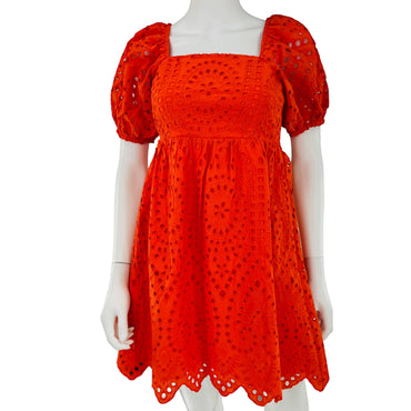 Hyacinth House Orange Eyelet Clara Short Sleeve Mini Dress