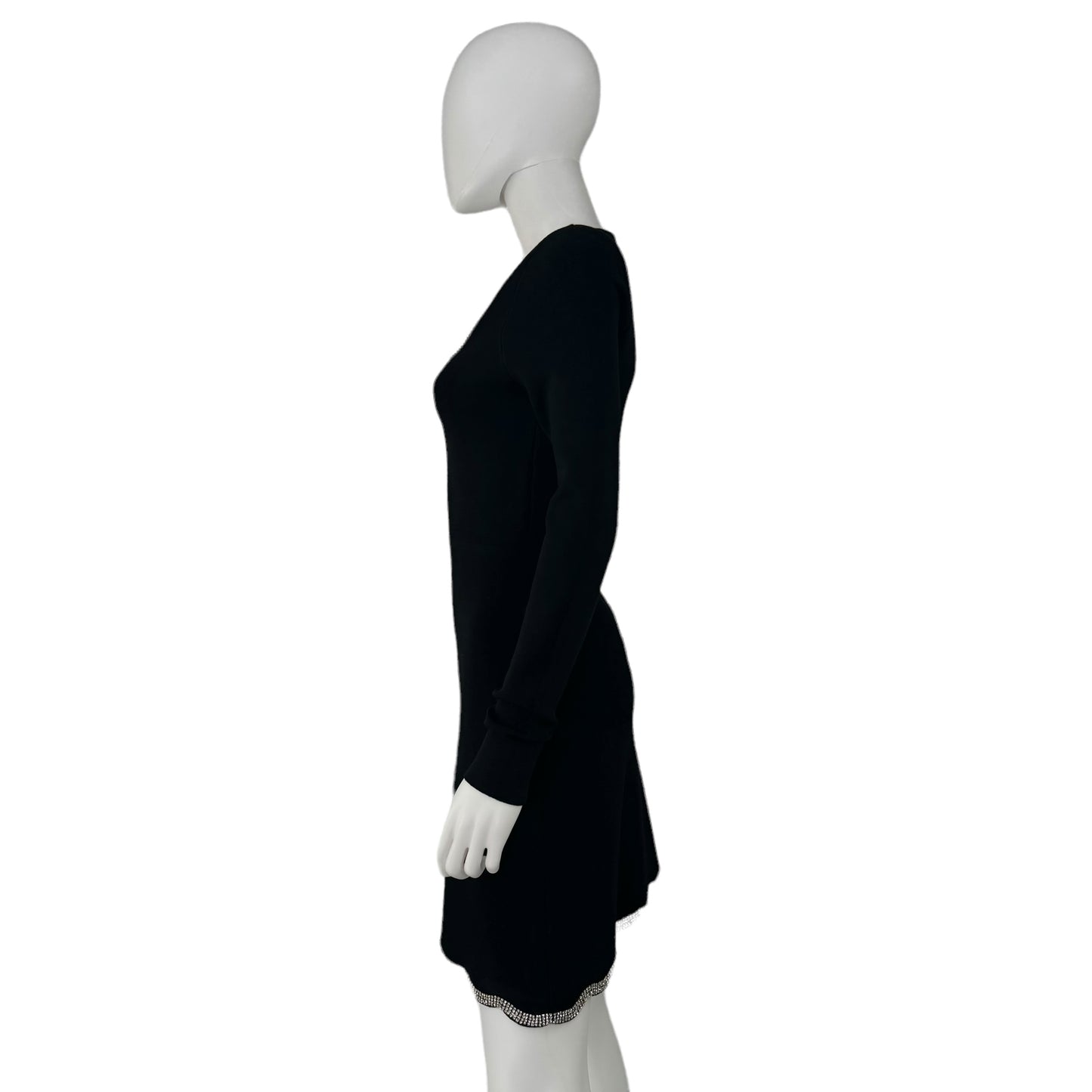 Moon River Black Scalloped Edge Long Sleeve Mini Dress