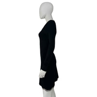 Moon River Black Scalloped Edge Long Sleeve Mini Dress