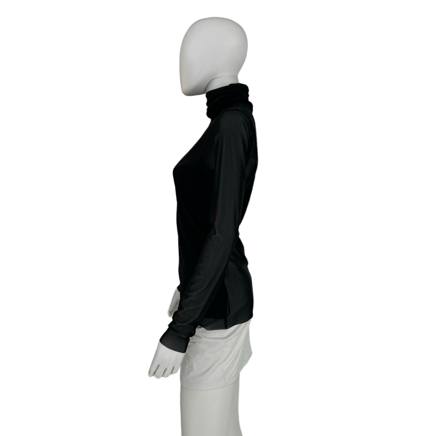Ganni Black Mesh Long Sleeve Turtleneck Top