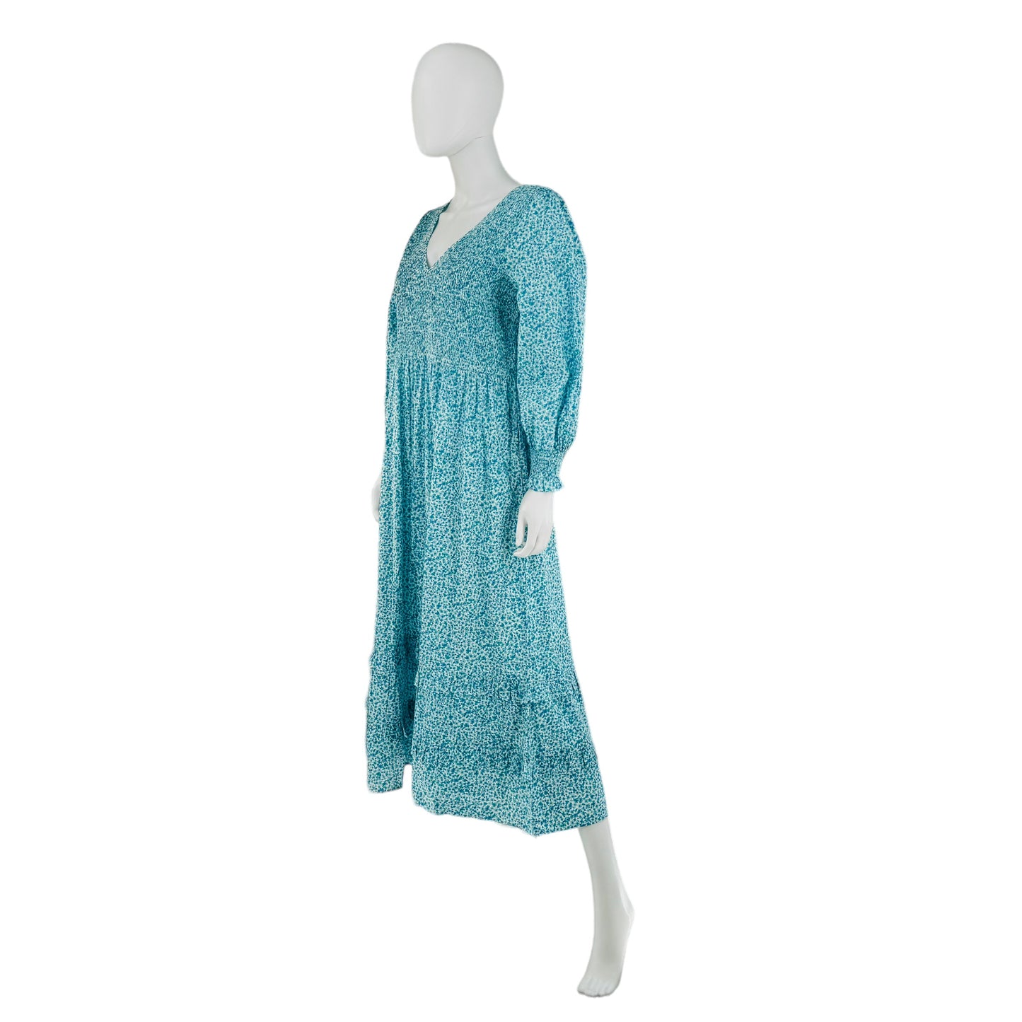 Pink City Prints Blue Isabel V Neck Dress Ocean Ditsy Flower Maxi Dress