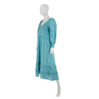 Pink City Prints Blue Isabel V Neck Dress Ocean Ditsy Flower Maxi Dress
