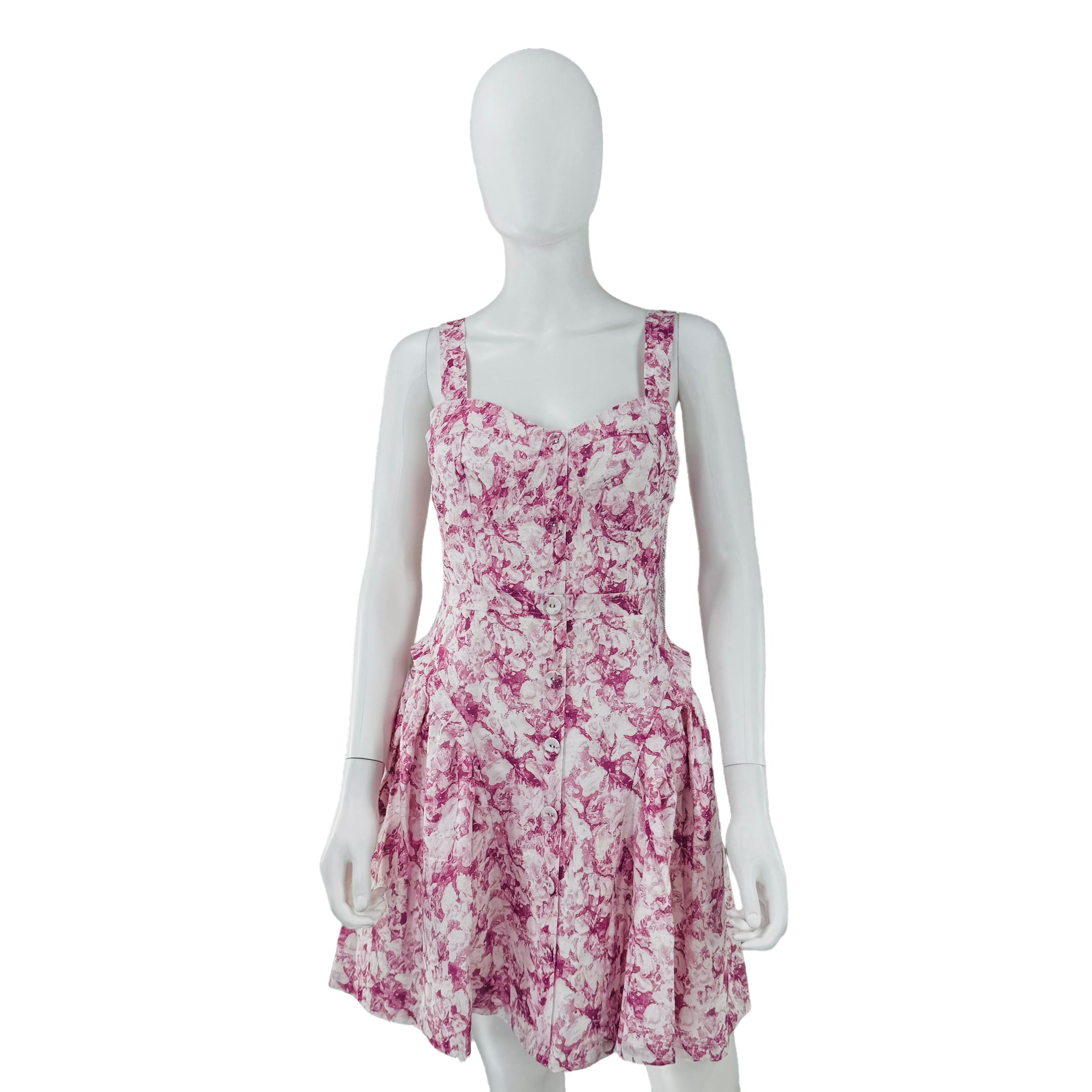 Hyacinth House Pink Abstract Floral Rosemary Drop Waist Mini Dress