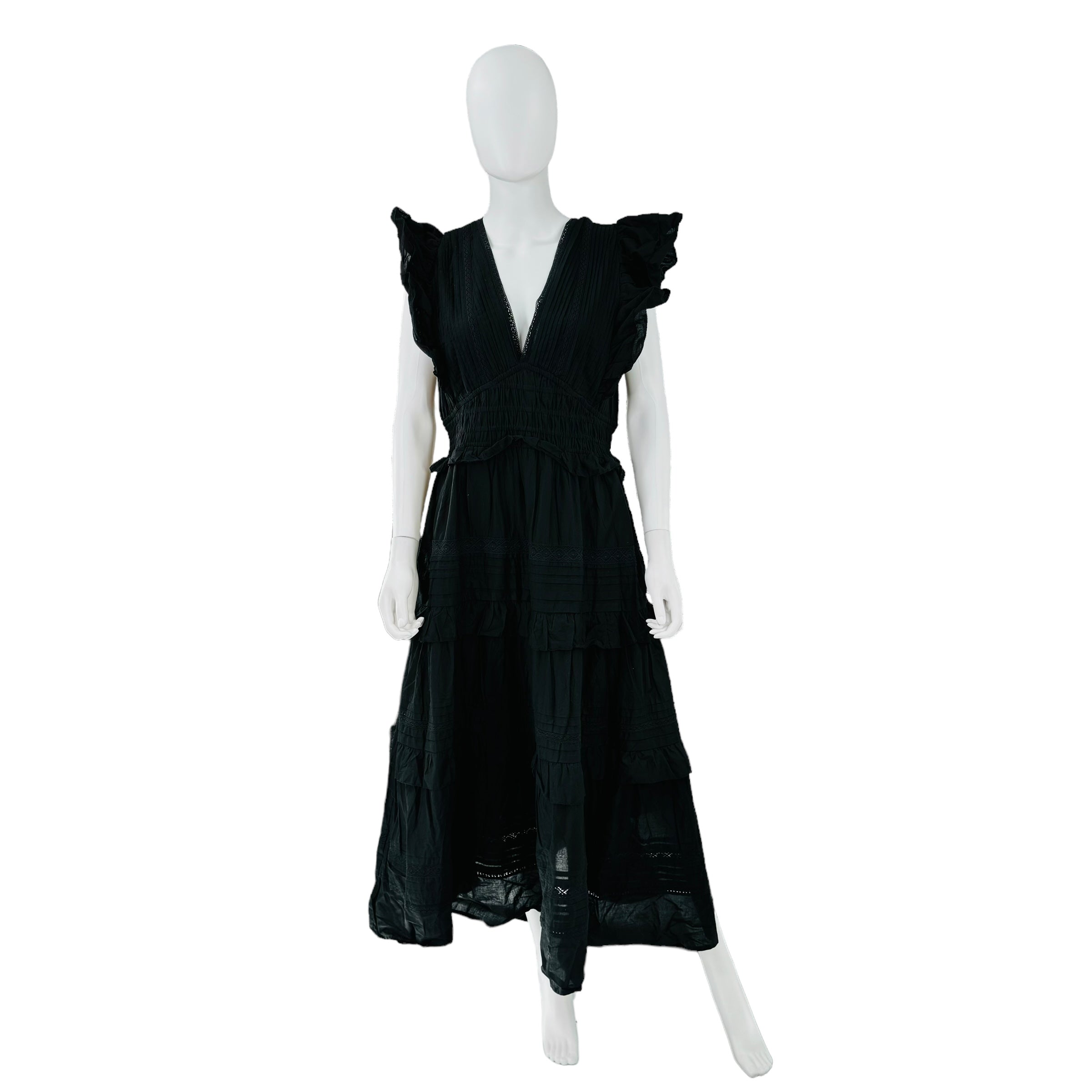 Sea New York Black Loren Cambric Flutter Sleeve V Neck Dress