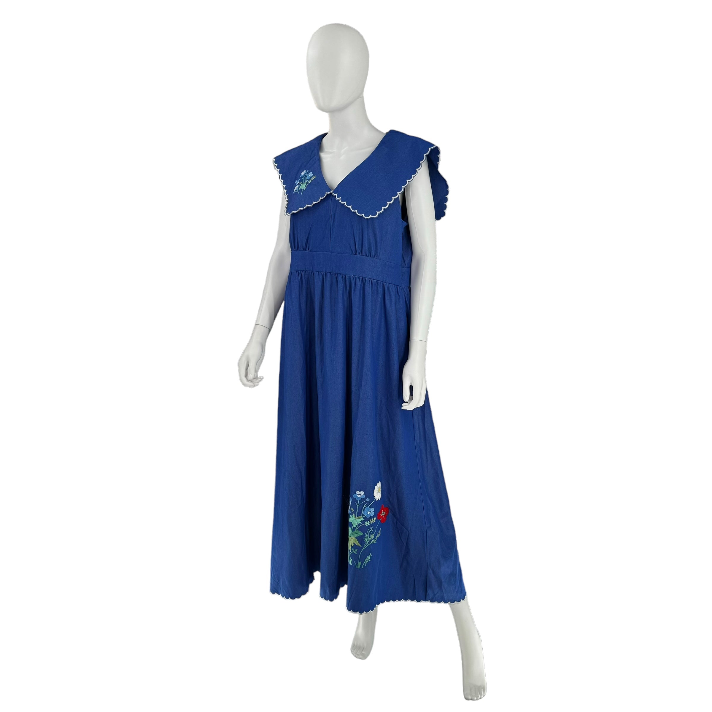 Tuckernuck Chambray Davis Blue Embroidered Victorian Midi Dress