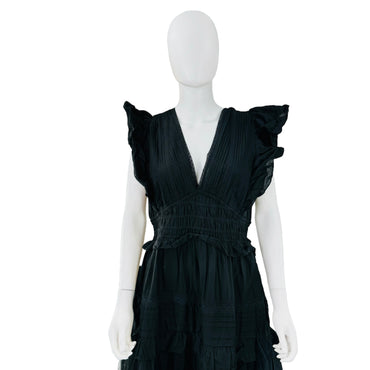 Sea New York Black Loren Cambric Flutter Sleeve V Neck Dress