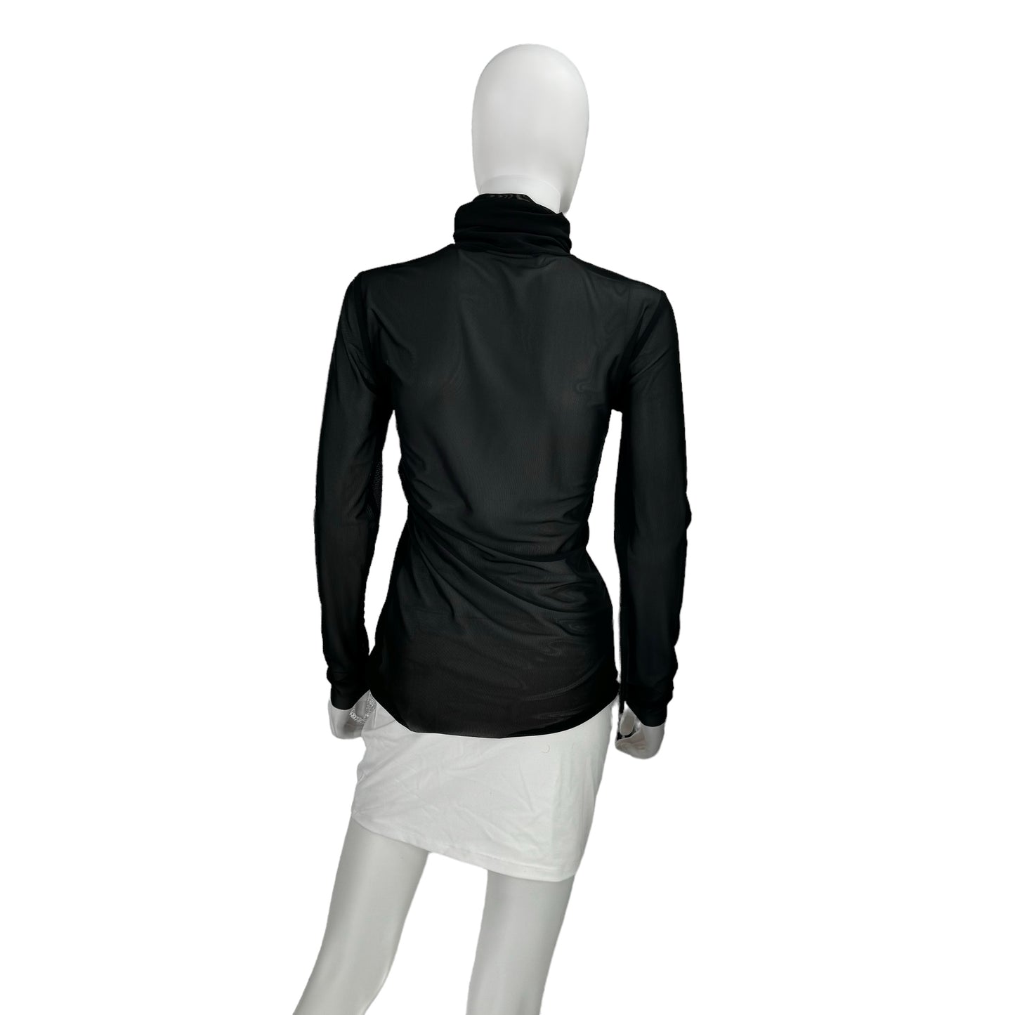Ganni Black Mesh Long Sleeve Turtleneck Top