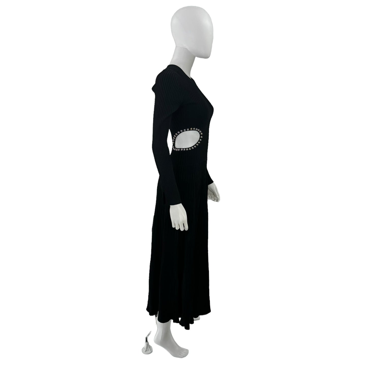 Moon River Black Cut Out Long Sleeve Ribbed Midi Dress