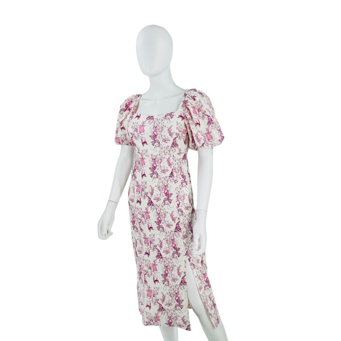 Hyacinth House Pink and White Woodland Wilma Midi Dress