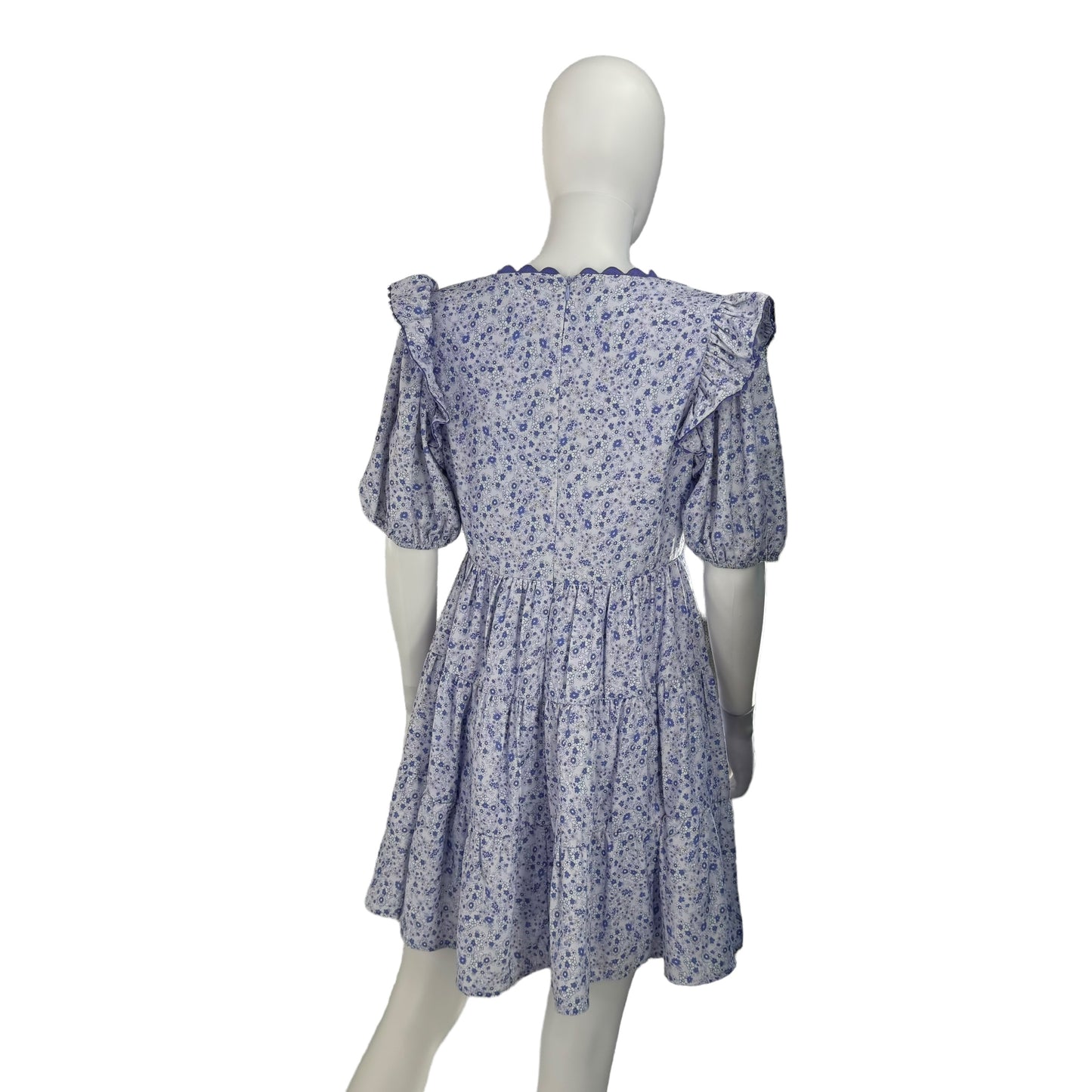 Hyacinth House Purple Micro Floral Print Puff Sleeve Mini Dress