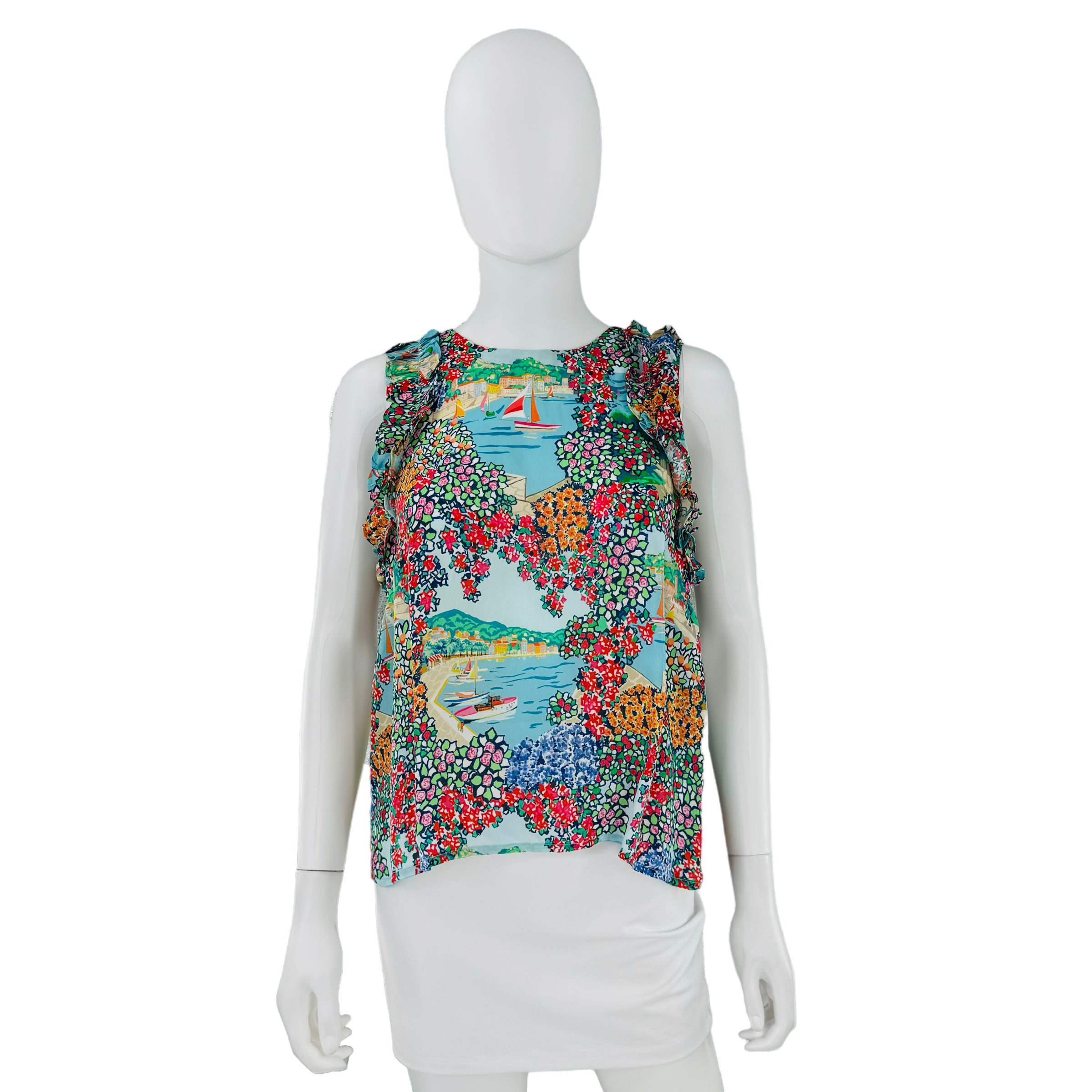 Cartolina Nantucket Exclusive Portofino Print Amanda Sleeveless Colorful Top