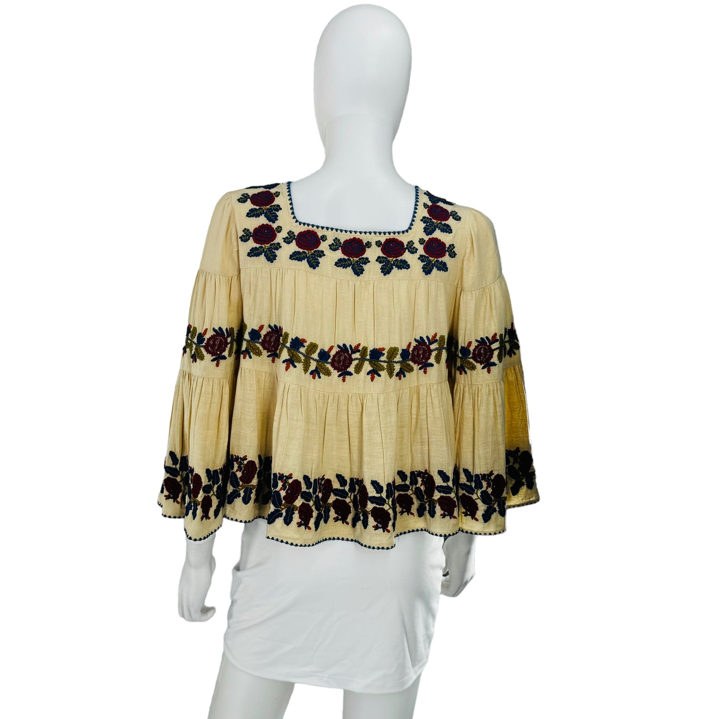 Sea New York Nan Silk Embroidery Beige Relaxed Fit Blouse
