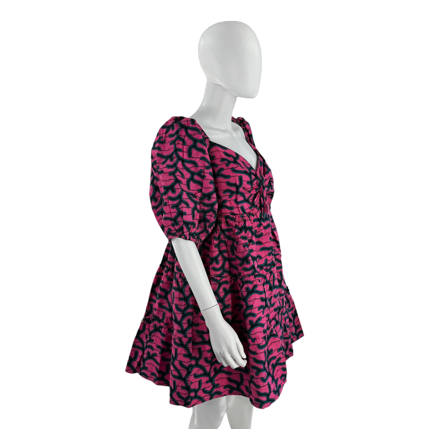 Elsamama Pink Bimpe Abstract Cotton Tiered Mini Dress