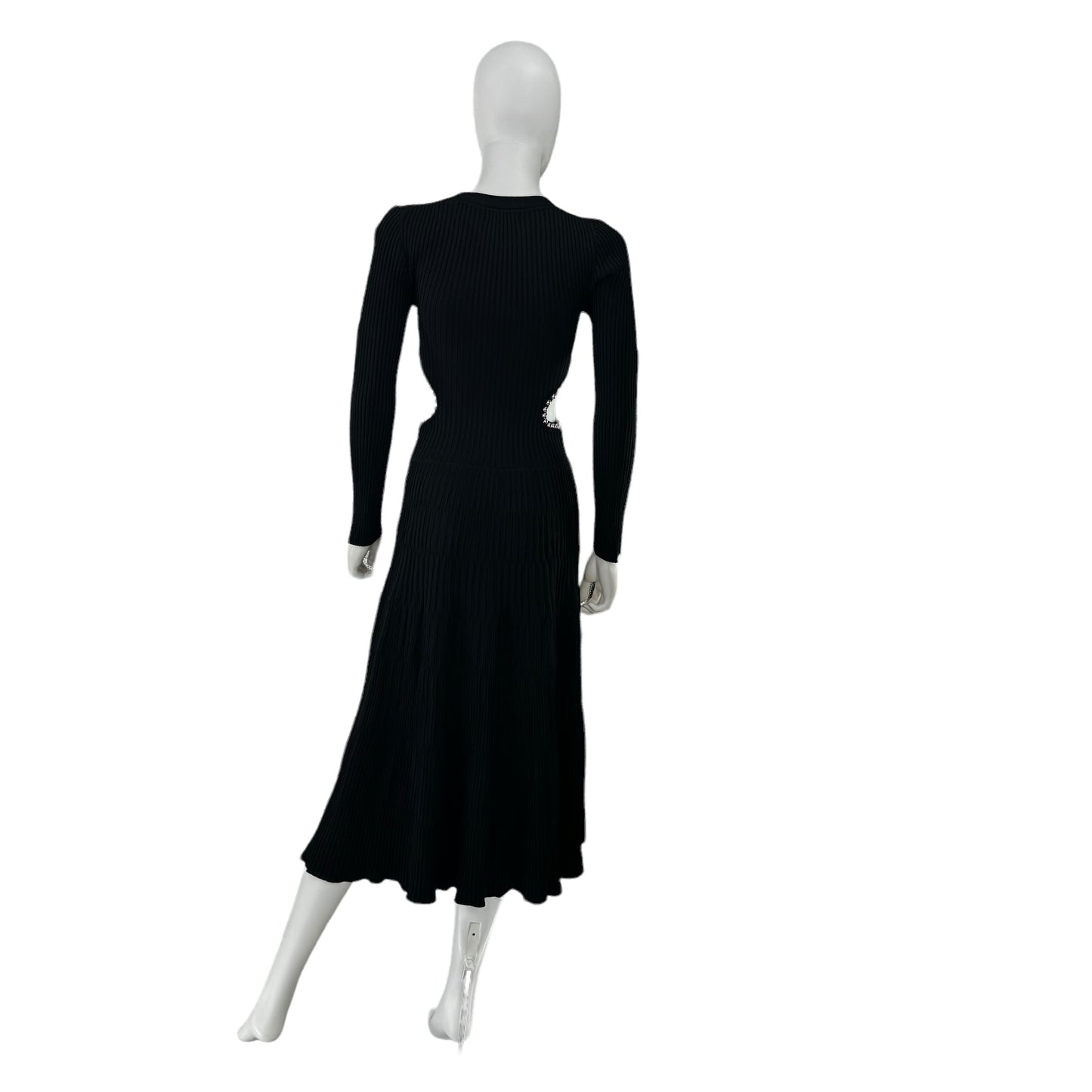 Moon River Black Cut Out Long Sleeve Ribbed Midi Dress