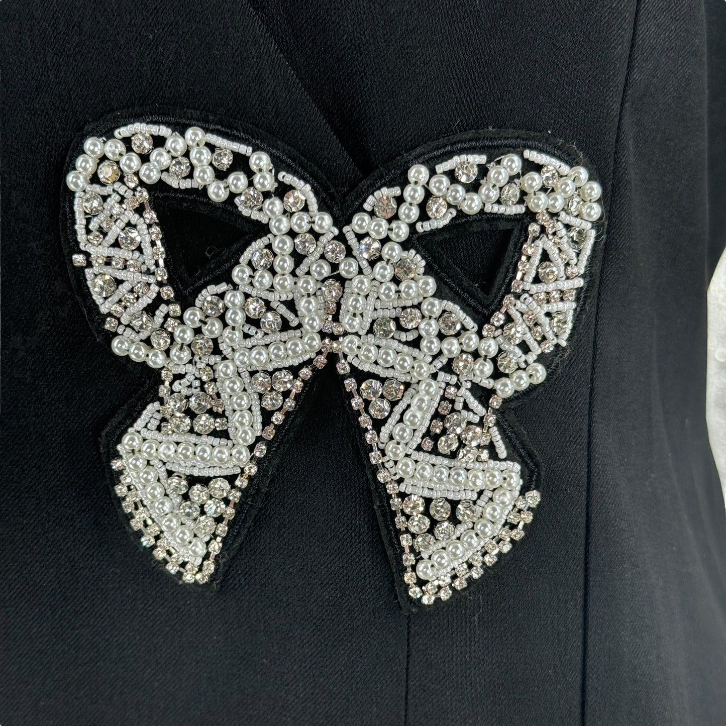 Hyacinth House Beaded Bow Amal Black Mini Dress