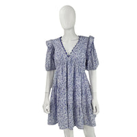 Hyacinth House Purple Micro Floral Print Puff Sleeve Mini Dress