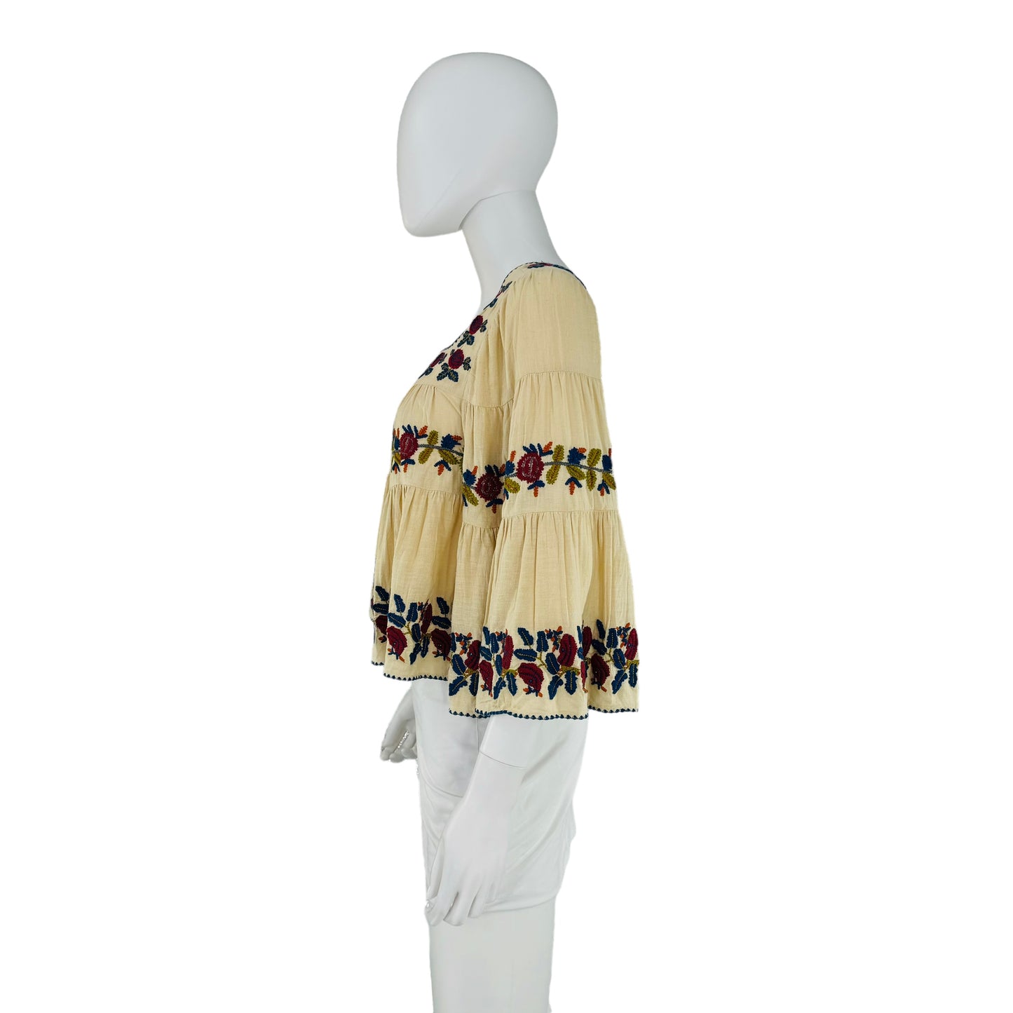 Sea New York Nan Silk Embroidery Beige Relaxed Fit Blouse