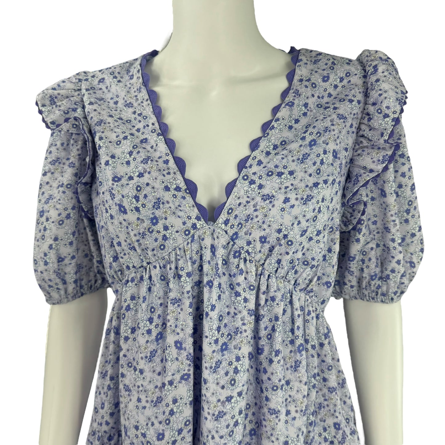 Hyacinth House Purple Micro Floral Print Puff Sleeve Mini Dress