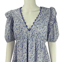 Hyacinth House Purple Micro Floral Print Puff Sleeve Mini Dress