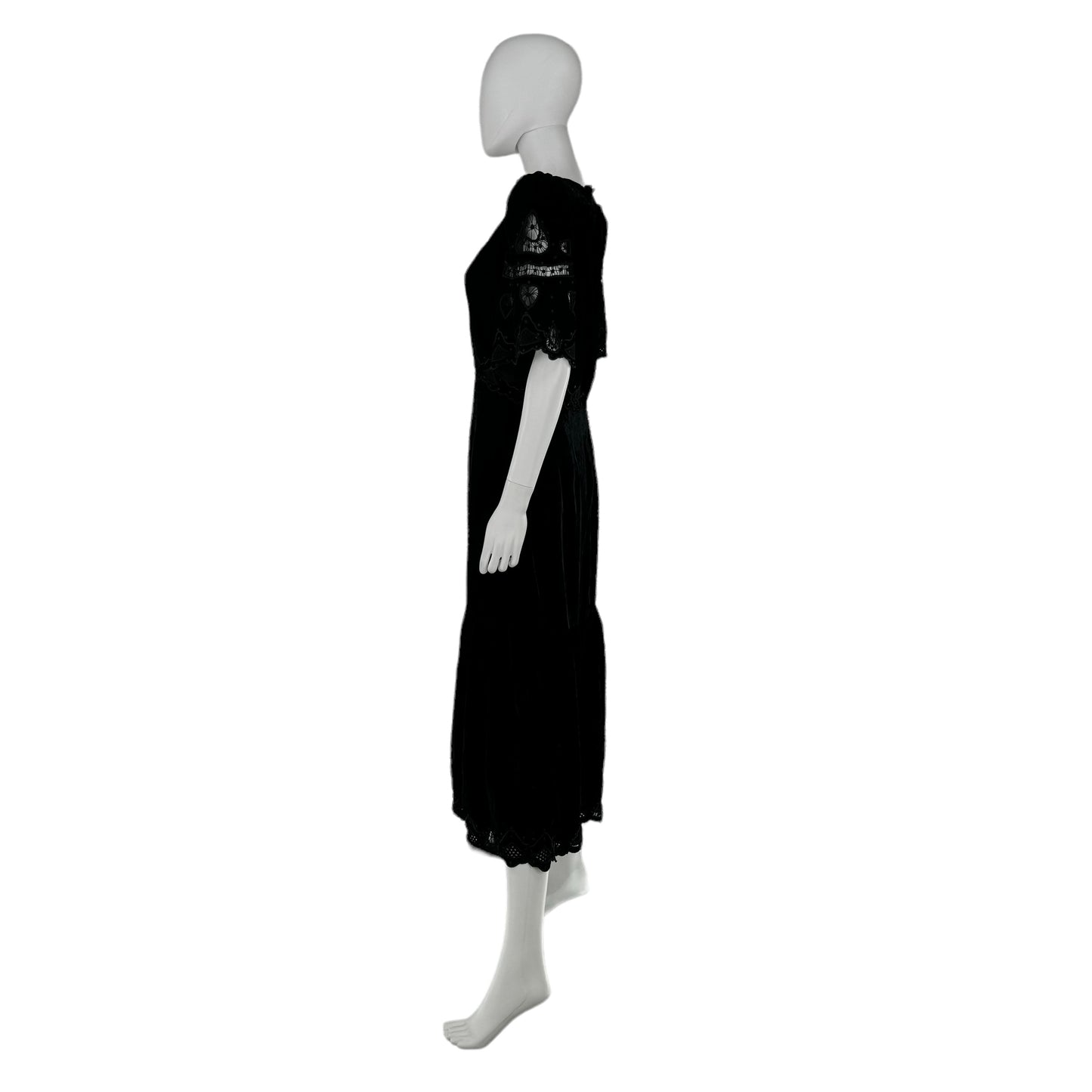 Sea New York Eliana Embroidery Velvet Short Sleeve Midi Dress