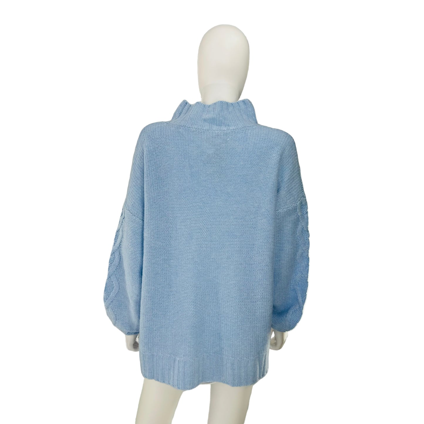 LoveShackFancy Izia Pullover Cable Knit Wool and Cashmere Sweater in Blue Haze