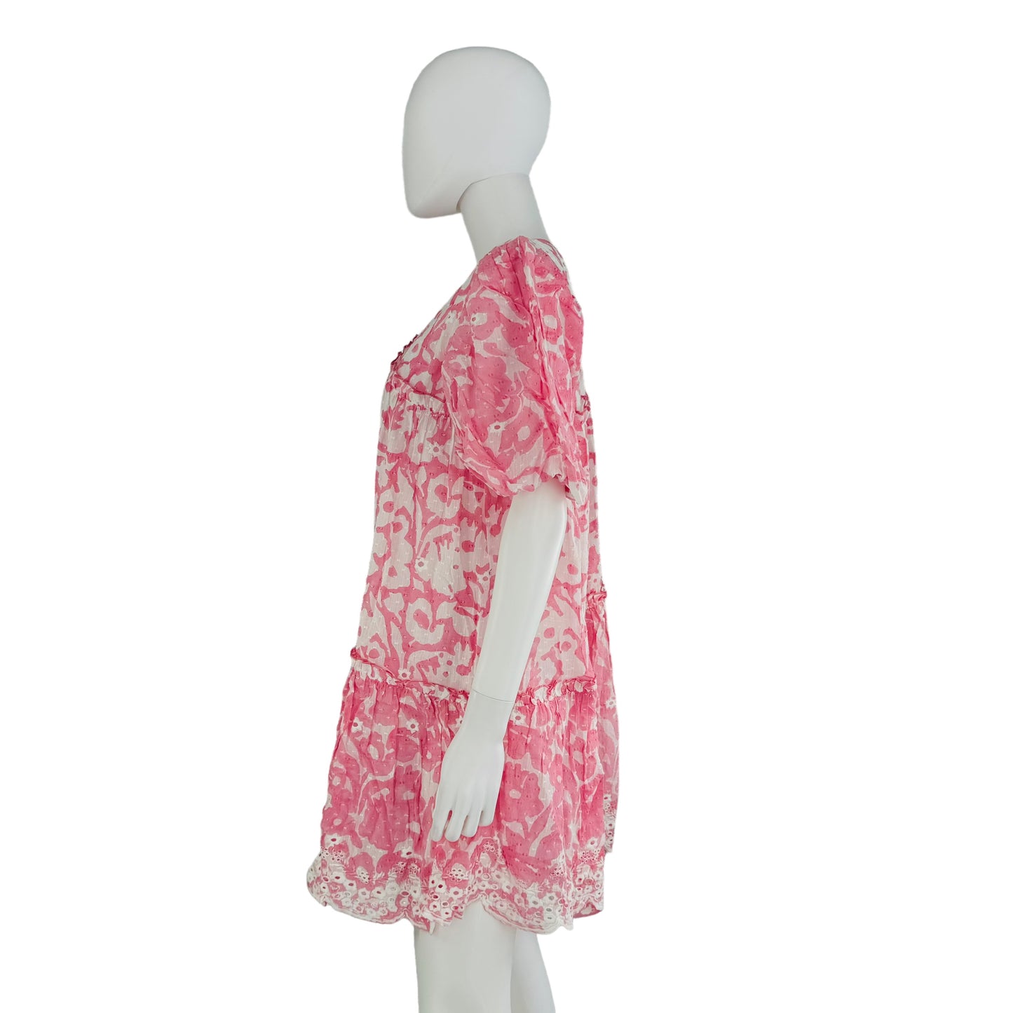 Ash & Eden Pink Milena Floral Swiss Dot Asymmetric Schiffli Mini Dress