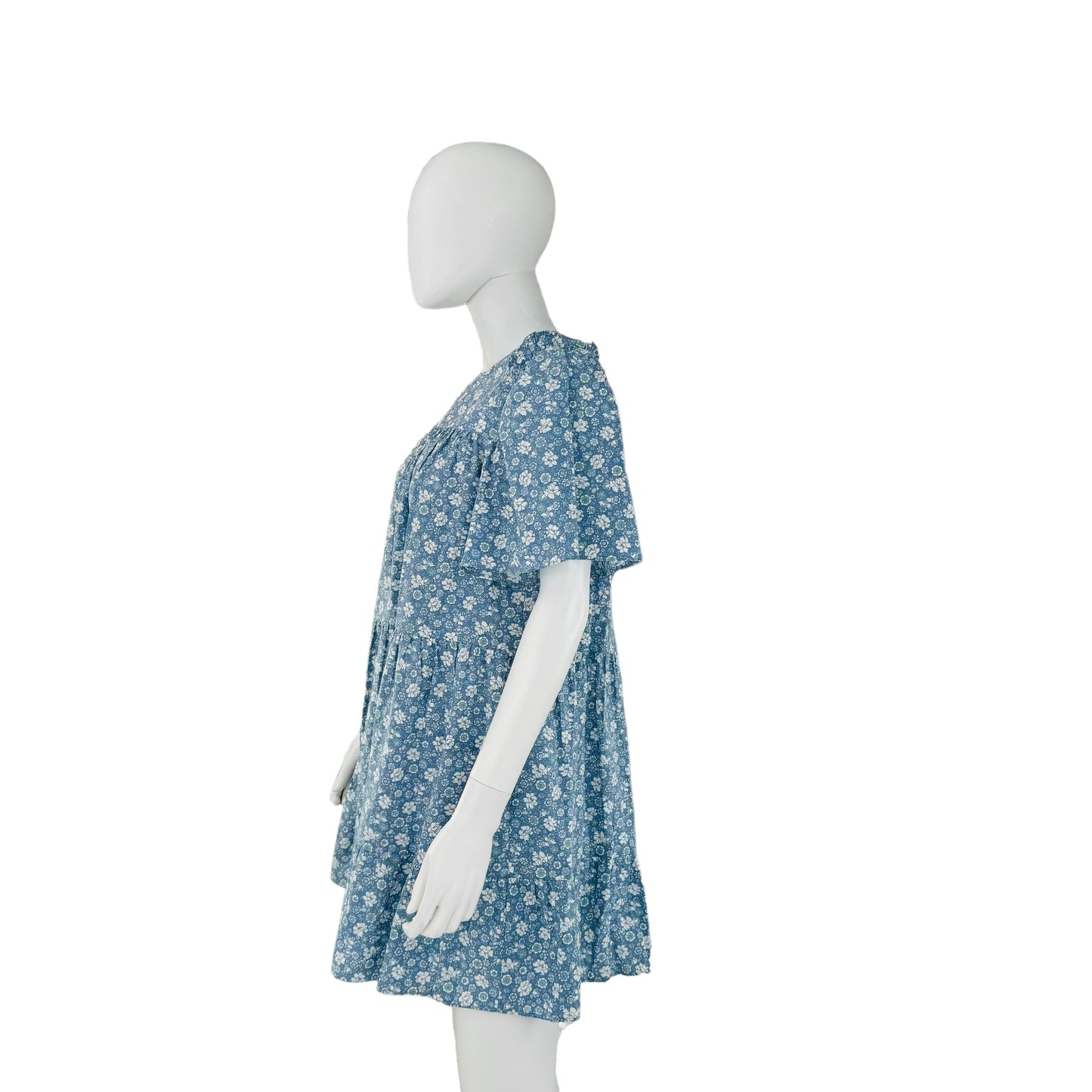 Hyacinth House Slate Blue Short Sleeve Floral Mini Dress