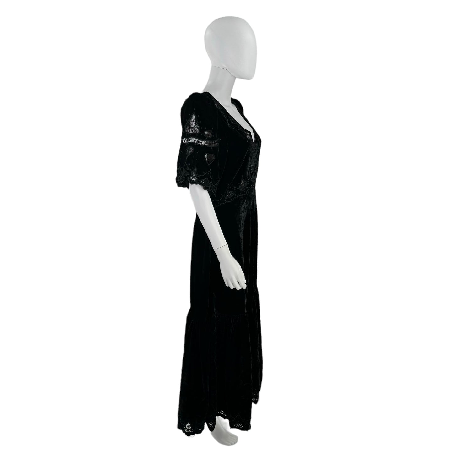 Sea New York Eliana Embroidery Velvet Short Sleeve Midi Dress